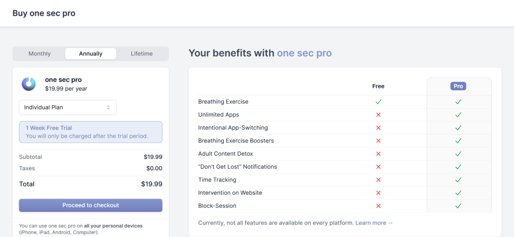 one sec pricing plans (1)