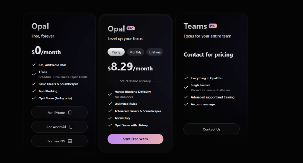 Opal pricing plan
