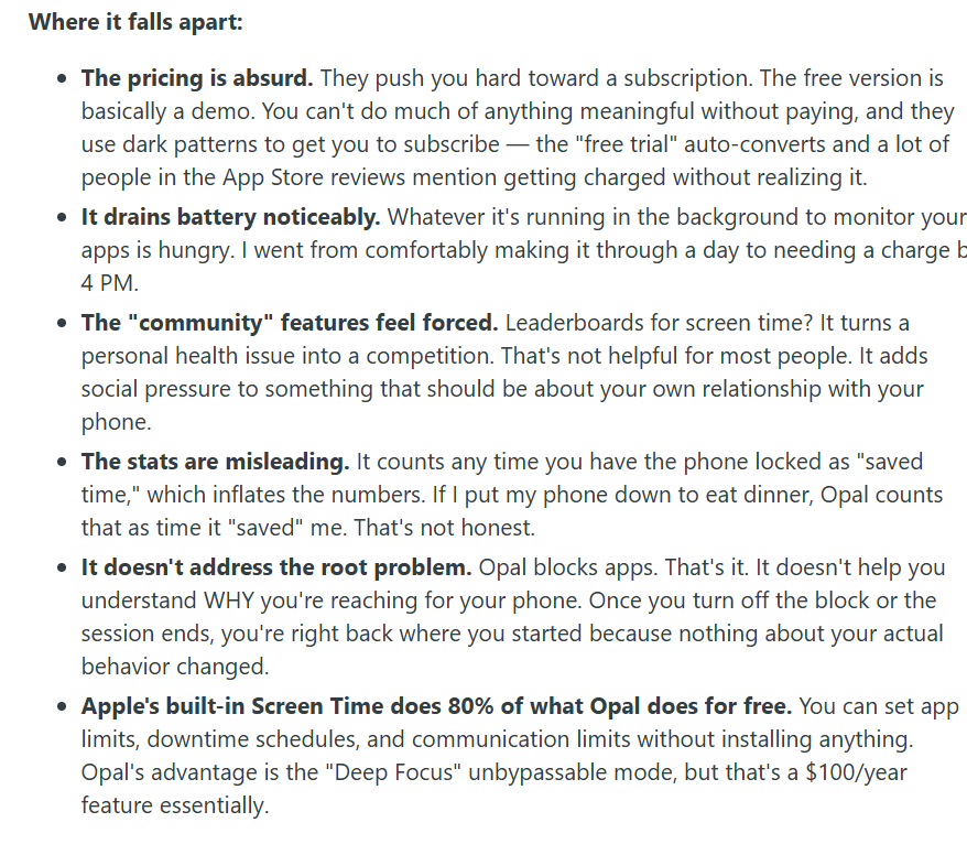 Opal review from Reddit (1)